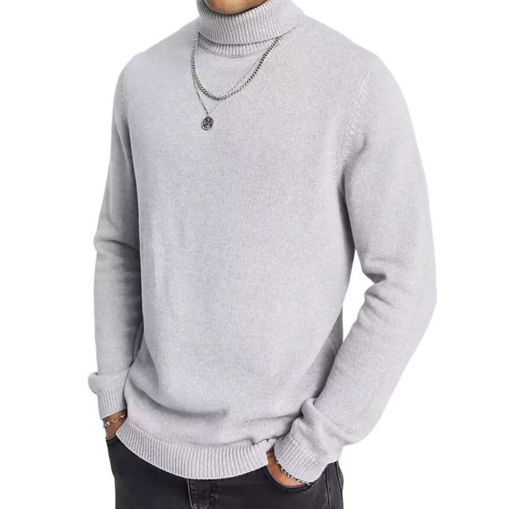 ASOS Design Midweight Cotton Roll Neck Jumper in Grey, Size M​​​​​​